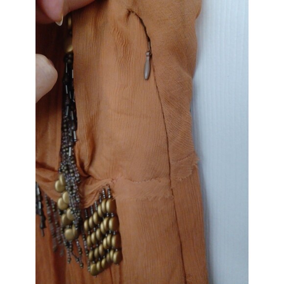 CRIS BARROS Long ORANGE  dress with SILK lining Beads antique inserts Size 38 - Picture 11 of 16